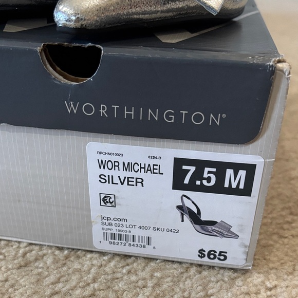Worthington Metallic Silver Bow Slingback Heels - Picture 3 of 13